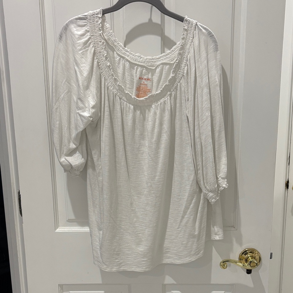 Knox Rose White Smocked Scoop-Neck Peasant shirt